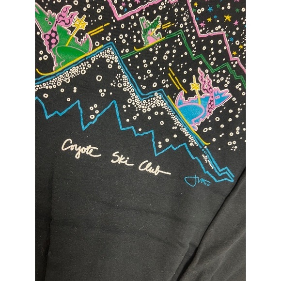 Vintage Coyote Ski Club Sweatshirt Mens Large Black 1980s - Picture 3 of 8